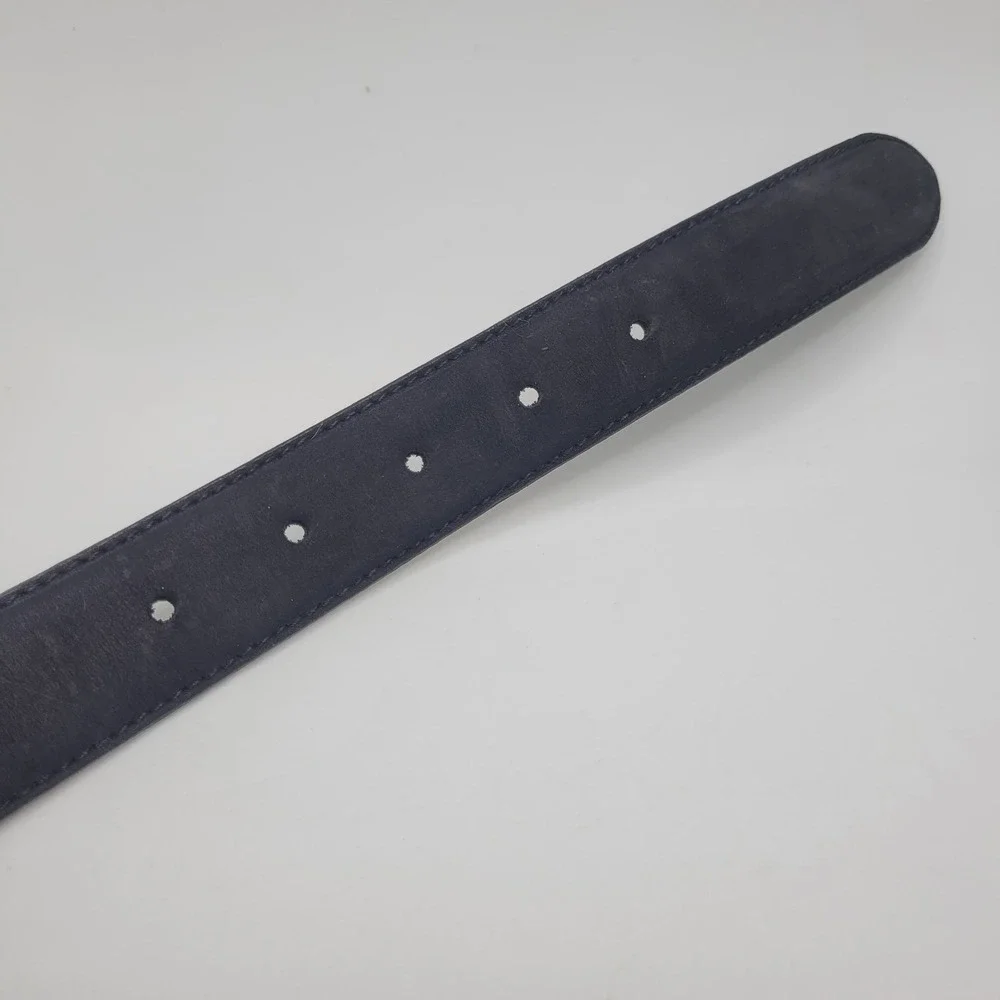 Jaeger Belt 30 Black Nubuck Leather Square Buckle Colorblock 90s Retro Two Tone